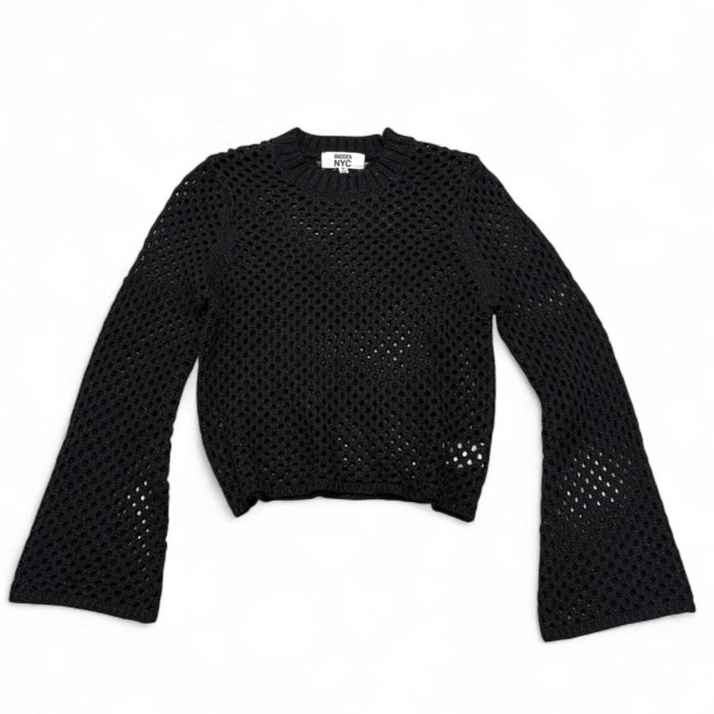 Metallic Open Knit Crochet Sweater Black Whimisgoth Grunge Madden NYC Size S
